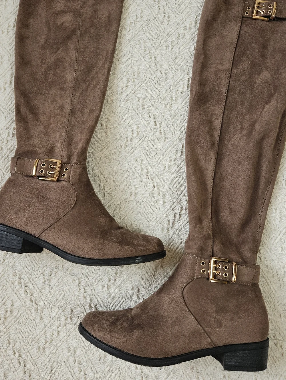 Top Moda Faux Leather Suede Over The Knee Boots Taupe Buckle Western Shoes 8